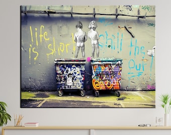 BANKSY Life is Short Chill, Street Graffiti Table, Canvas Decor, Wall Art Canvas, Wall Hanging Decor, Home Decor Wall Art, Framed Painting,