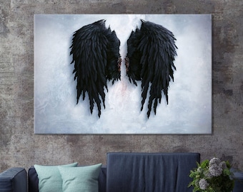 Black Angel Wings Canvas Print: Modern Abstract Wall Art