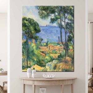Vista de L'Estaque, Paul Cezanne, Pintura de Cezanne, Pintura de Paisagem, Mesa Famosa, Arte de Parede Vintage, Arte de Parede Famosa, Impressão de Pintura a Óleo,