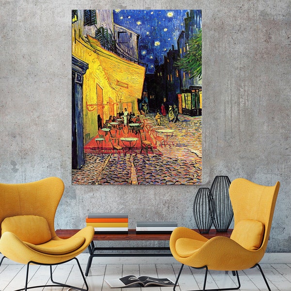 Cafe terras nacht canvas, Van Gogh Cafe canvas, Van Gogh poster, canvas kunst, kleurrijke muur decor, ingelijste canvas kunst, katoenen canvas decor