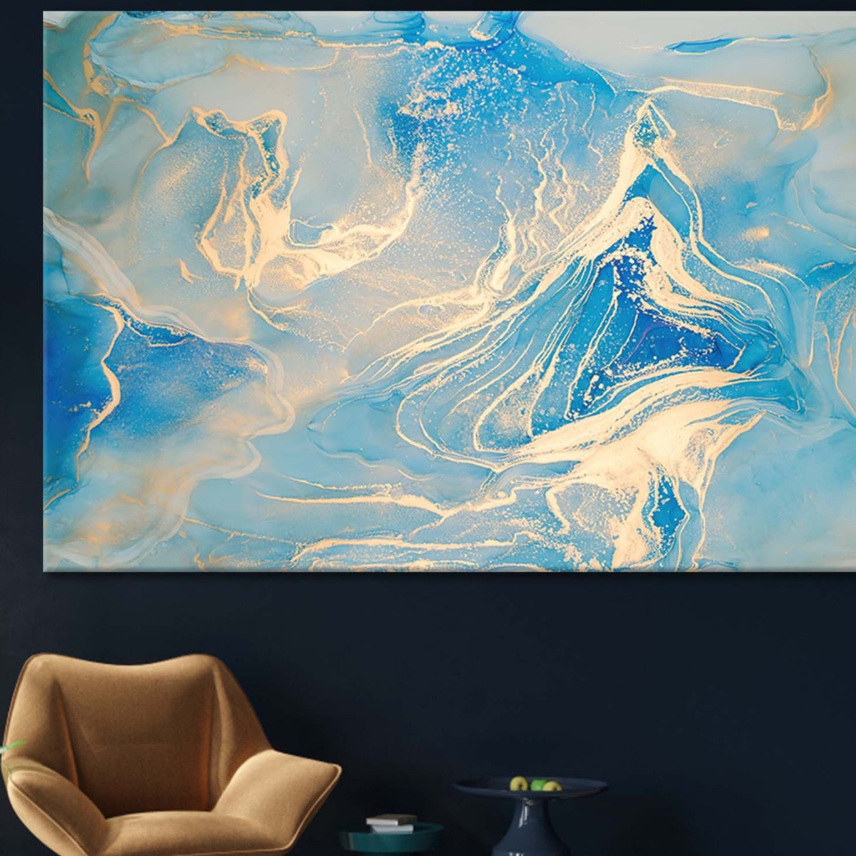Blue Abstract Wall Art, Marble Wall Decor, Gold Marble Canvas, Marble Wall Art, Abstract Canvas Print, Marble Painting, Turquoise Wall Art - Etsy