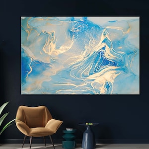 Blue Abstract Wall Art, Marble Wall Decor, Gold Marble Canvas, Marble Wall Art, Abstract Canvas Print, Marble Painting, Turquoise Wall Art
