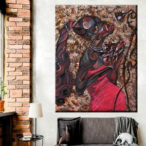 Abstract African Jazz Singer Oil Painting on Canvas: Modern Wall Art