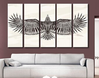 Bald Eagle Canvas Wall Art: Tattoo Style Eagle Print