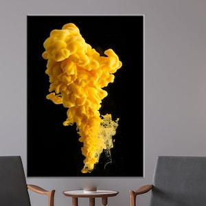 Yellow Ink Cloud Canvas Art: Abstract Black & Gold Wall Decor