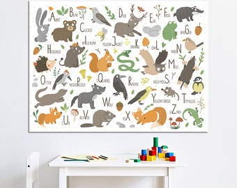 Animal Alphabet Canvas Print: Educational Nursery Wall Art
