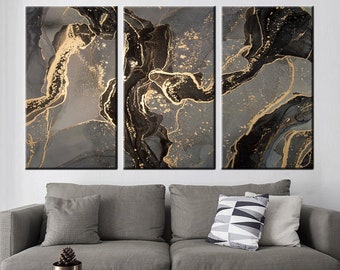 Marble Canvas Print: Abstract Gold Veins, Modern Wall Art