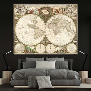 Mappa retrò vintage, mappa del vecchio mondo, mappa per la decorazione della casa, grande decorazione da parete, stampa della mappa del mondo, grande mappa da parete, mappa del mondo antica, arte da parete per il soggiorno