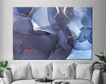Navy Blue Marble Texture Canvas Print: Modern Abstract Wall Art