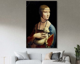 Leonardo da Vinci, Dame met een Hermelijn, Wereldberoemd schilderij, De Wereld Klassieke Kunst, Kantoor Decor, Da Vinci Muurkunst, Muurkunst Canvas,