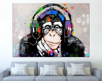 Lienzo de grafiti de DJ Monkey: arte mural divertido de animales