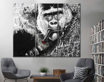 Monkey Print, Gorilla Wall Art, Animal Wall Decor, Office Wall Decor, Old Monkey Canvas, Large Wall Art, Monkey Photo, Monkey Wall Art,