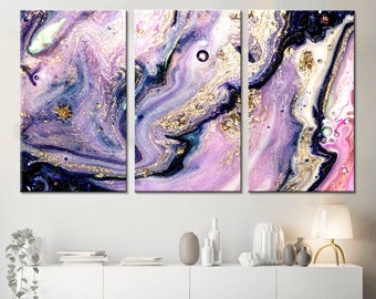 Impresión abstracta en lienzo de mármol morado: decoración de pared moderna