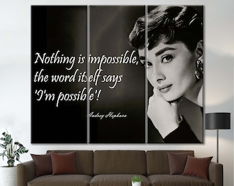 Audrey Hepburn Portrait Canvas: 'Impossible' Quote Wall Art