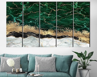 Green Gold Marble Canvas , Luxury Wall Art, Abstract Wall Decor, Emerald Abstract, Modern Artwork, Oversize Canvas Art, Contemporary Art