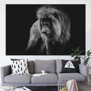 Black And White Lion, Lion Wall Art, Lion Canvas, Lion Wall Decor, Animal Wall Art, Animal Canvas, Lion Photo, Lion Print, Lion Poster,