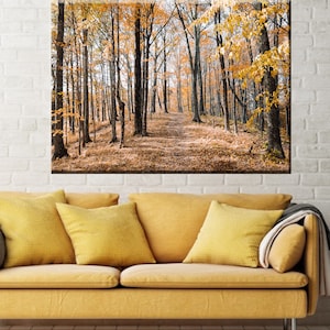 Lienzo de hojas de otoño, arte de pared de bosque natural, arte de pared con decoración de árboles, lienzo de hojas de otoño amarillas, lienzo de arte de pared, póster de hojas, pared de otoño,
