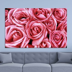 Pink Rose Canvas Wall Art: Floral Living Room Decor