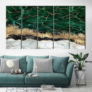 Green Gold Marble Canvas , Luxury Wall Art, Abstract Wall Decor, Emerald Abstract, Modern Artwork, Oversize Canvas Art, Contemporary Art