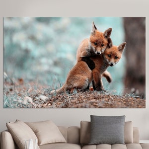 Fox Lover Gift, Cute Fox Wall Decor, Forest Landscape Wall Art, Wild Animal Canvas, Farmhouse Canvas, Kids Room Wall Art, Canvas Wall Decor,