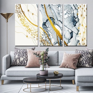 Lienzo abstracto de mármol dorado: decoración de pared grande