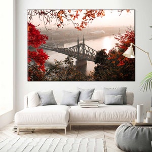 Autumn Bridge Canvas Print: Fall Foliage Wall Art