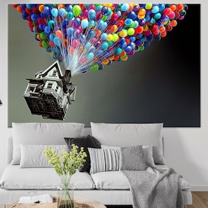 Up Movie Wall Art, Air Balloons, Balloons Wall Decor, Up Movie Poster, Carl Fredricksen, Kids Wall Art, Nursery Room Decor, Rainbow Wall Art
