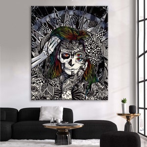 Skull Canvas Art: Black and White Illustration Decor