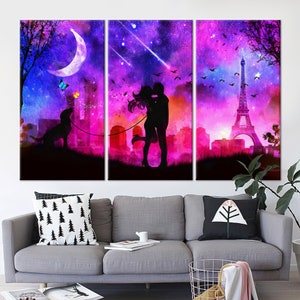 Eiffel Tower Canvas Print: Romantic Couple Kissing, Paris Wall Art