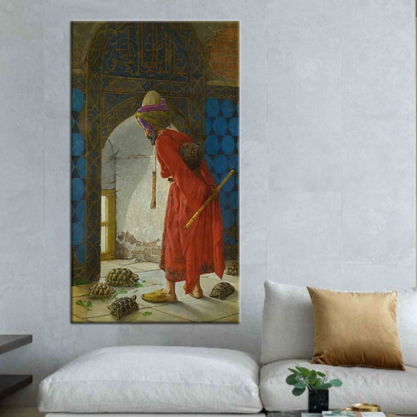 Osman Hamdi Bey, Die Schildkröte Trainer, Gobelin Gobelin, Wanddekor, Home Decor, Wandkunst, Geschenk, Dekoration, natürliche Kunst, Schildkröte Trainer Art