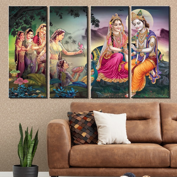 Radha Krishna Painting, Lord Krishna and Radha Painting, India Traditional Art, Canvas Oil Painting, Indian Art, Modern Wall Art, Canvas Art