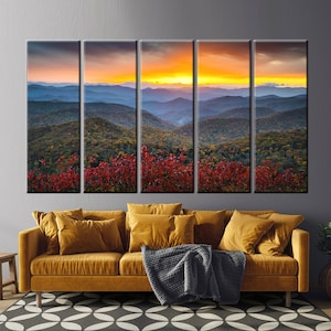 Blue Ridge Parkway, Arte de parede de paisagem, Arte de parede de montanha, Arte de parede de natureza, Tela de pôr do sol, Paisagem de pôr do sol, Tela de arte de parede, Impressão de montanha