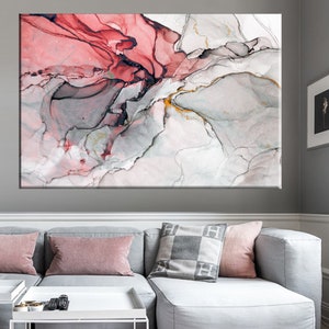 Red and Gray Abstract Marble Canvas Art Print