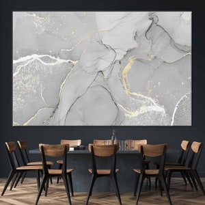 Canvasprint grijs marmer: zilveren en gouden abstracte muurkunst
