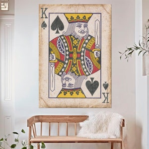 Król Pik, Płótno Król Pik, Sztuka Ścienna Król Pik, Wydruk Król Pik, Plakat Król Pik, Karta Vintage, Sztuka Kart do Gry