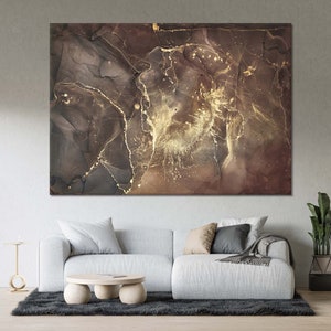 Lienzo abstracto de mármol dorado: decoración de pared marrón