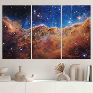 Primeira imagem do telescópio espacial James Webb, arte de parede em tela, arte de parede moderna, nebulosa Carina, pôster de campo profundo da NASA, arte de parede de paisagem espacial,