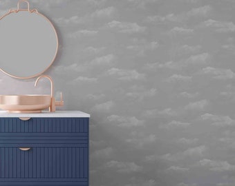 Grijze wolkenbehang: vinyl luchtmuurdecoratie