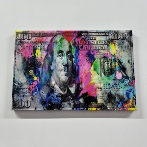 100 Dollar Bill Canvas Art: Benjamin Franklin, Colorful Money Wall Decor