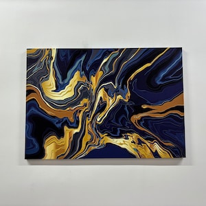 Navy Blue and Gold Marble Canvas Art: Modern Abstract Print