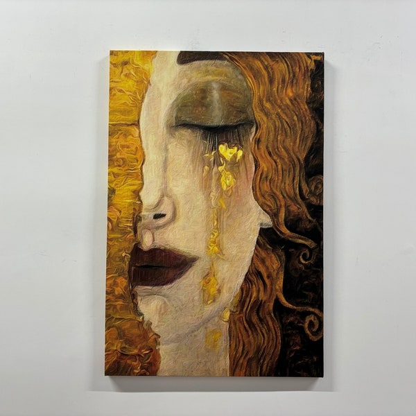 Les larmes d'or, oeuvre d'art murale Gustav Klimt, toile d'art Larmes de Freya, oeuvre d'art femme Klimt, art mural femme, toile d'art moderne, toile pour chambre de fille