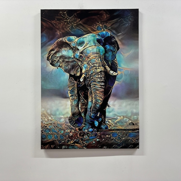 Blue Tones Elephant, Canvas Wall Art, Elephant Poster, Luxury Wall Art, Abstract Elephant Wall Art, Modern Wall Decor, Elephant Lover Gift,