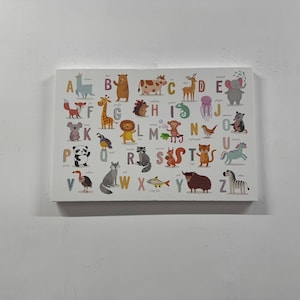 Impresión del alfabeto animal, impresión de la guardería, impresiones para niños, arte educativo de la pared, aprendizaje de letras, cartel de la guardería, decoración de la habitación de la guardería, arte del lienzo