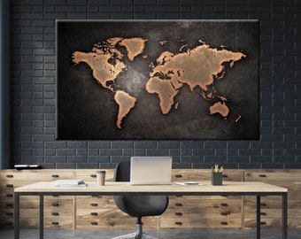 Large World Map Canvas Print: Travel Art, Push Pin Option