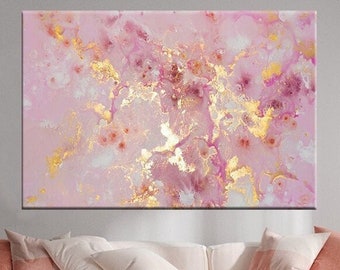 Abstract Wall Art, Abstract Marble Art, Living Room Bed Decor, Pink and Gold Art, Modern Artwork, Marble Art Decor, Abstract Canvas Print,