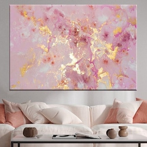 Abstract Wall Art, Abstract Marble Art, Living Room Bed Decor, Pink and Gold Art, Modern Artwork, Marble Art Decor, Abstract Canvas Print,