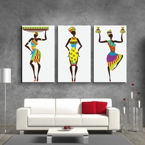 African Girl Canvas Wall Art: Ethnic Home Decor, Set of 3