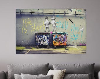 Life Is Short Chill Canvas Print, Urban Graffiti Wall Art, Street Art Poster, Cool Quote Decor for Teen Room or Office