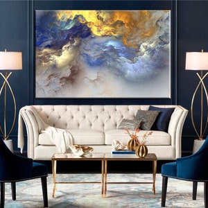 Abstract Canvas Decor, Wall Art Table, Wall Hanging Decor, Canvas Painting, Blue Landscape Canvas, Home Decor Table, Framed Painting,