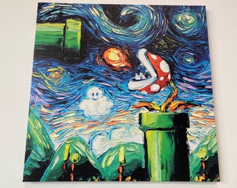 Mario World Gogh Poster, Van Gogh Artwork, Mario World Canvas, Mario Abstract Art, Super Mario Canvas, Van Gogh Wall Art, Super Mario Paint